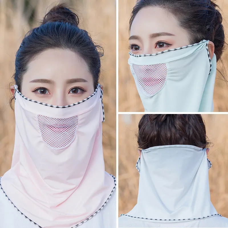 2pcs Ice Silk Mesh Sunscreen Veil Scarf Summer Ice Silk Face Mask for Outdoor Cycling