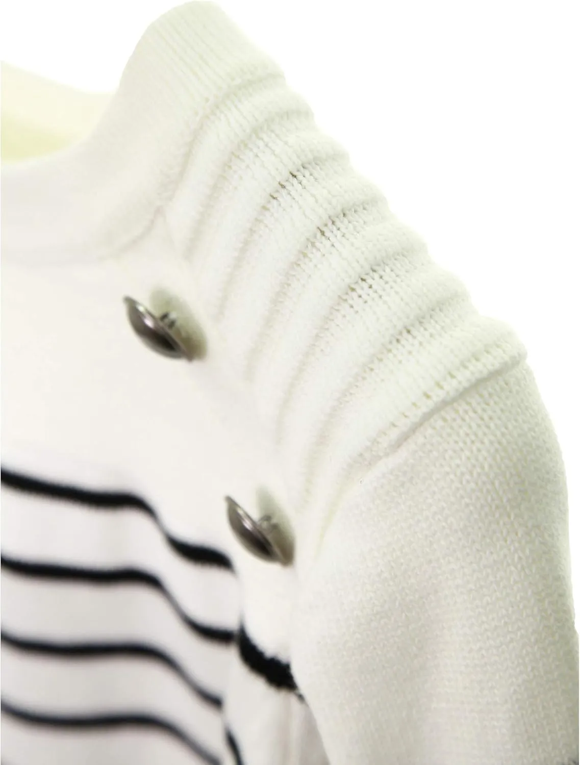 AmélieBoutik Women Crewneck Striped Military Button Embellished Pullover Sweater