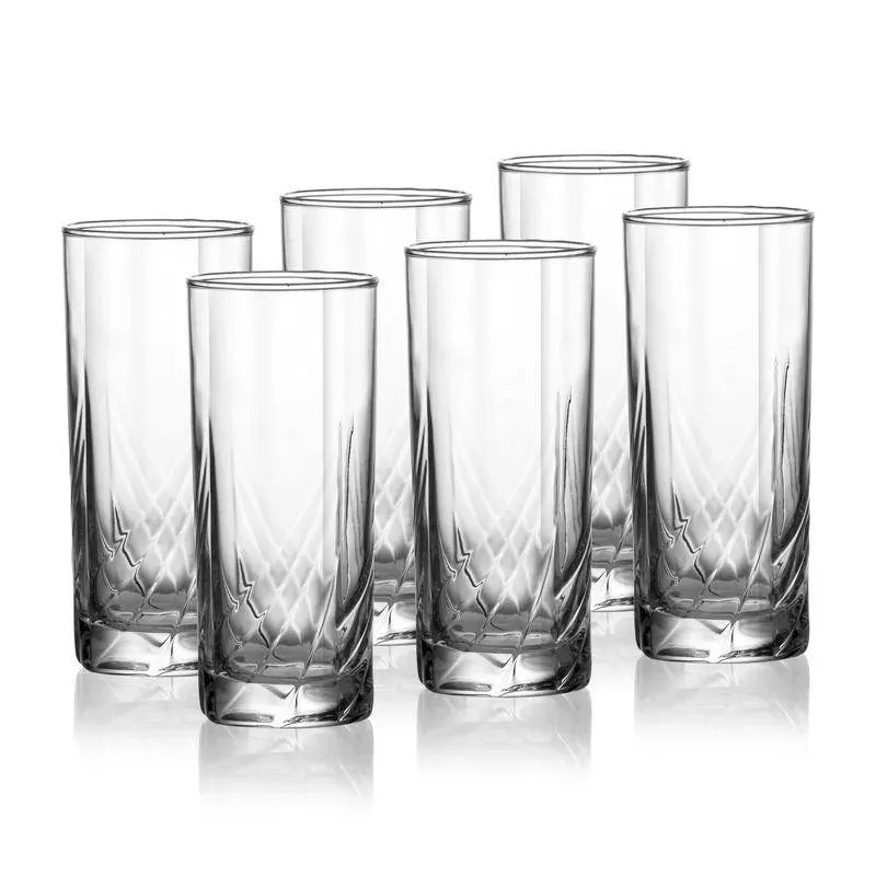 Anthea Hi Ball Glasses Clear Crystal Glassware | Set of 6 | 2 x 6 inches | 265ml