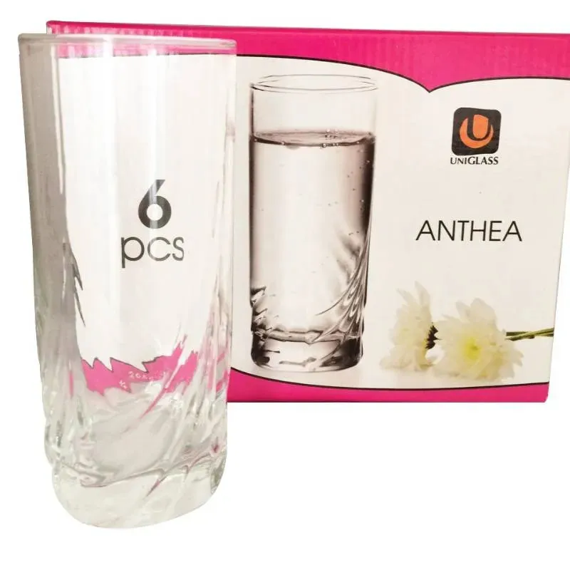 Anthea Hi Ball Glasses Clear Crystal Glassware | Set of 6 | 2 x 6 inches | 265ml