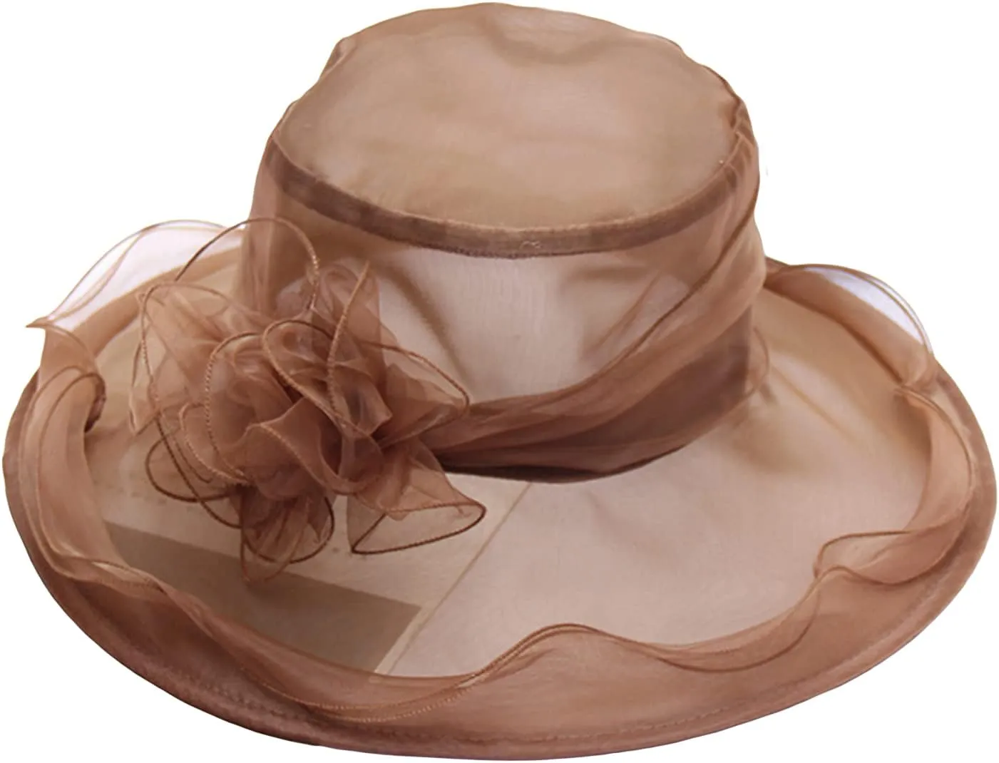 Awoscut Women's Elegant Flower Organza Sun Hat Breathable Summer Wide Brim Visor Caps for Seaside Beach Party Outdoor