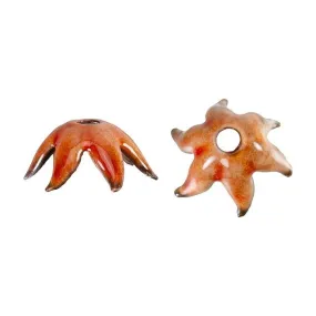 Bead Cap, Small Bellflower 12mm, Enameled Brass Autumn Orange, by Gardanne Beads (1 Piece)