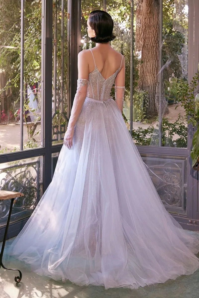 BEADED LIGHT BLUE GOWN & REMOVABLE TULLE OVERSKIRT