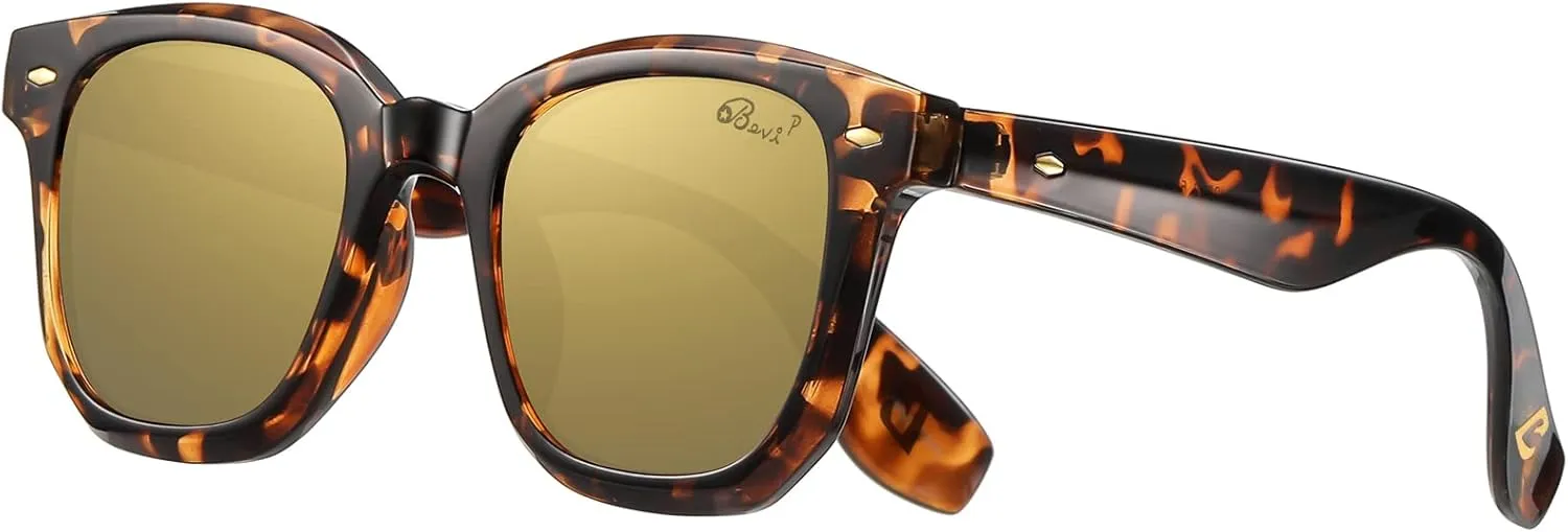 Bevi Retro Polarized Designer Sunglasses for Men and Women UV 400 Protection Lens Lightweight