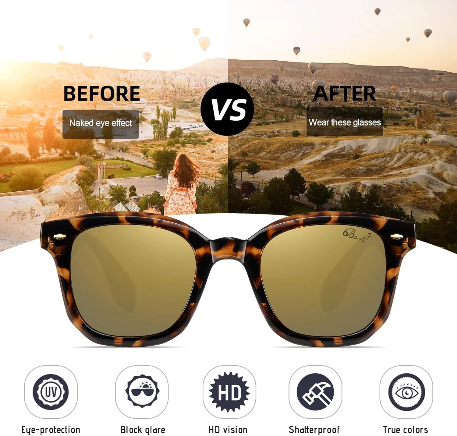 Bevi Retro Polarized Designer Sunglasses for Men and Women UV 400 Protection Lens Lightweight