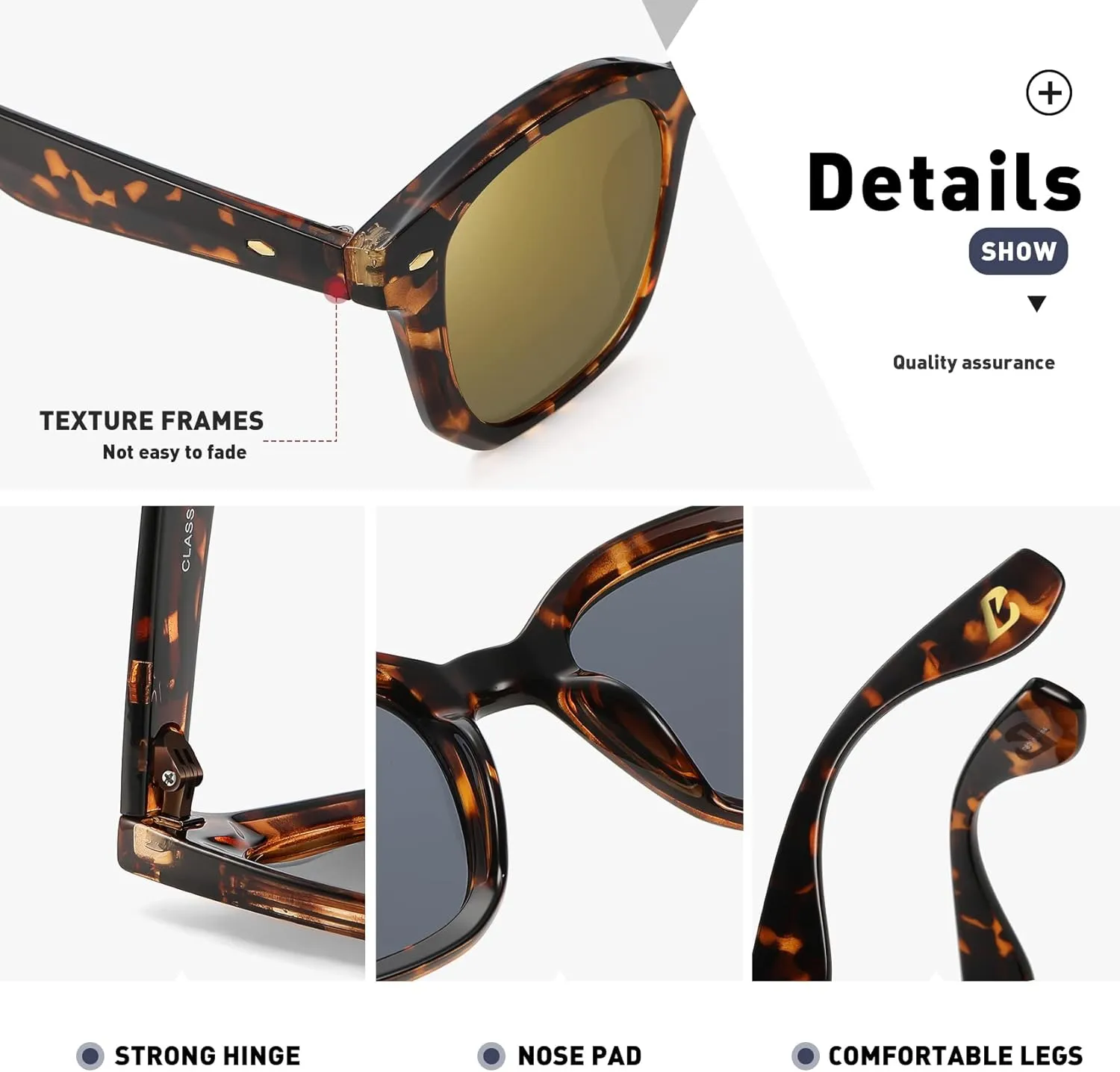 Bevi Retro Polarized Designer Sunglasses for Men and Women UV 400 Protection Lens Lightweight