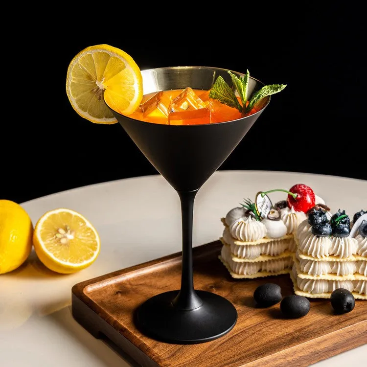 Black and Gold Martini Glasses, Drinking Glass for Wedding, or Anniversary Dinner, Set of 4