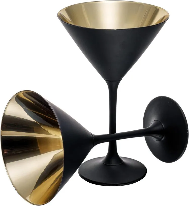 Black and Gold Martini Glasses, Drinking Glass for Wedding, or Anniversary Dinner, Set of 4