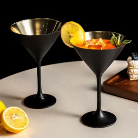 Black and Gold Martini Glasses, Drinking Glass for Wedding, or Anniversary Dinner, Set of 4