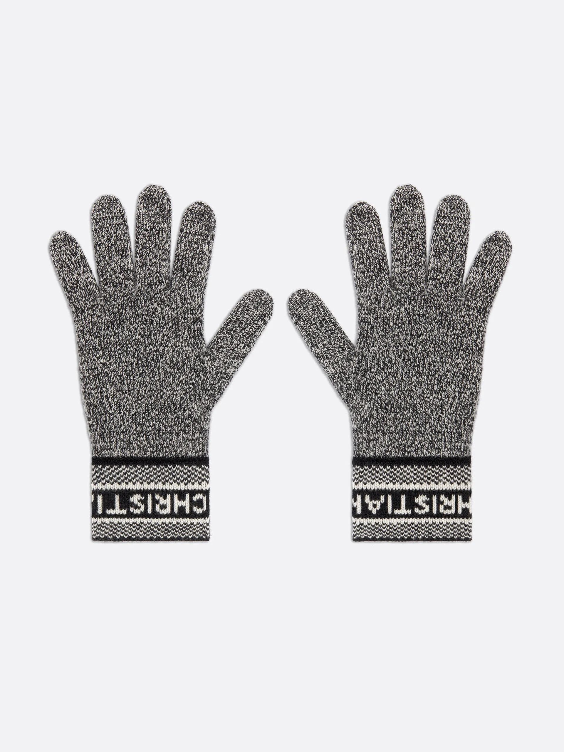 Black and white wool and cashmere gloves
