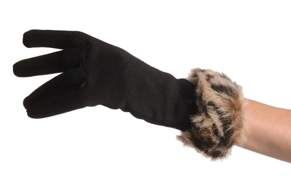 Black With Beige Faux Fur Gloves