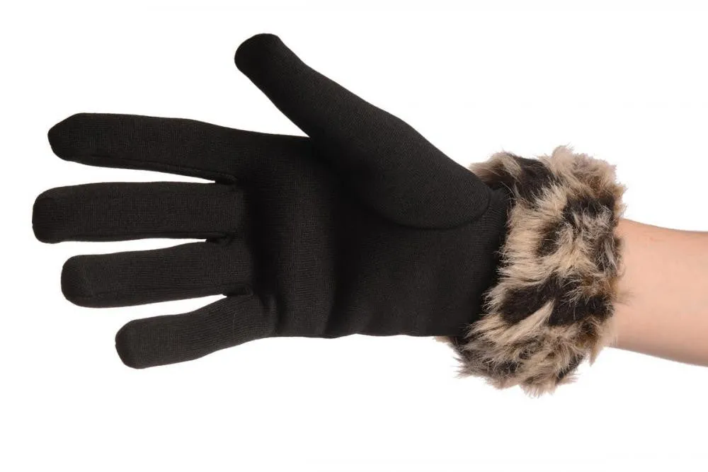 Black With Beige Faux Fur Gloves