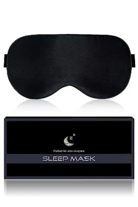 BLSSNZ Silk Sleep Mask for Women - Soft Breathable Organic Natural Mulberry Silk Fabric Blackout Eye Mask for Sleeping with Adjustable Straps No Pressure Eye Mask for Travel Essentials Gifts (Black)