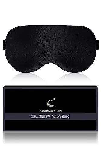 BLSSNZ Silk Sleep Mask for Women - Soft Breathable Organic Natural Mulberry Silk Fabric Blackout Eye Mask for Sleeping with Adjustable Straps No Pressure Eye Mask for Travel Essentials Gifts (Black)