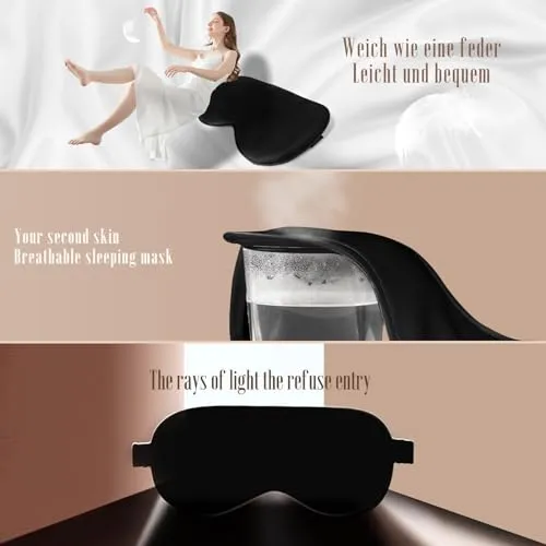 BLSSNZ Silk Sleep Mask for Women - Soft Breathable Organic Natural Mulberry Silk Fabric Blackout Eye Mask for Sleeping with Adjustable Straps No Pressure Eye Mask for Travel Essentials Gifts (Black)