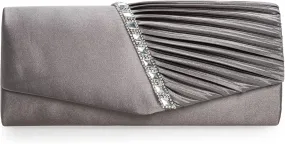 CHARMING TAILOR Evening Handbag Crystal Embellished and Pleated Satin Clutch