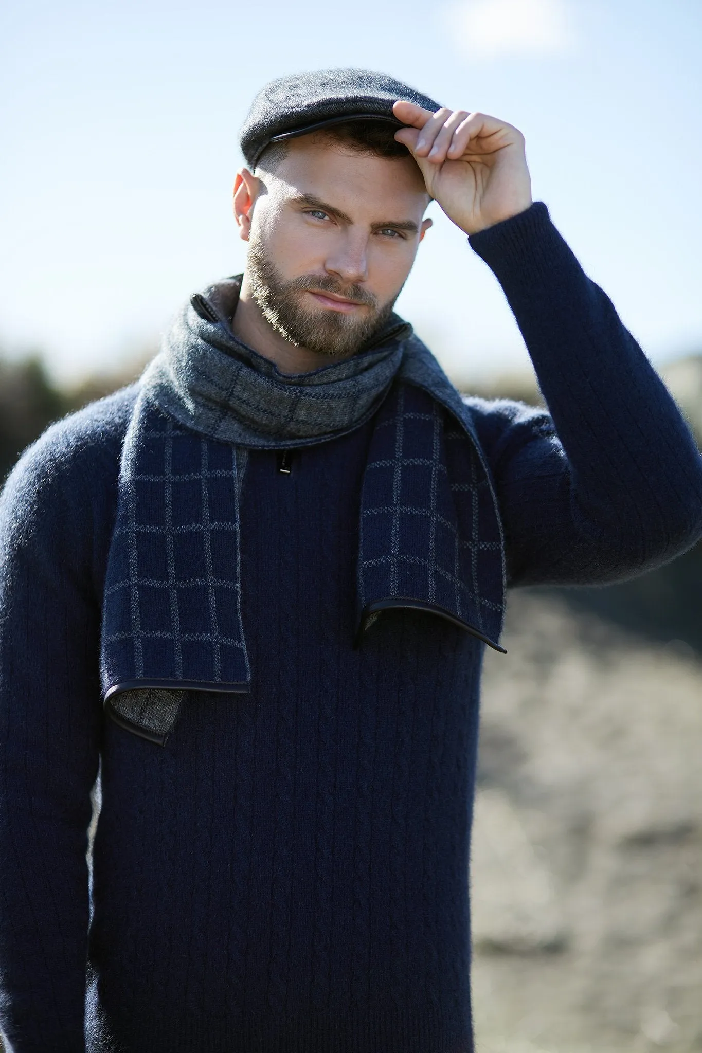 CHECK SCARF WITH LAMBSKIN TRIM