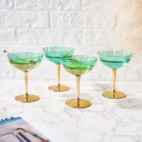 Colored Coupe Art Deco Glasses, Gold