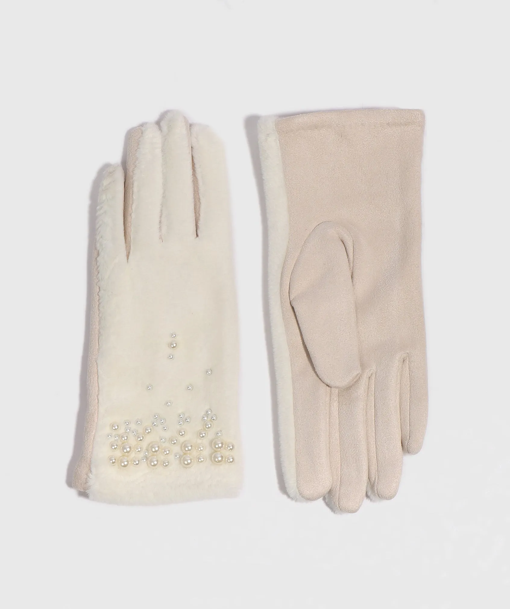 Cream Gloves with Pearl Embellishments