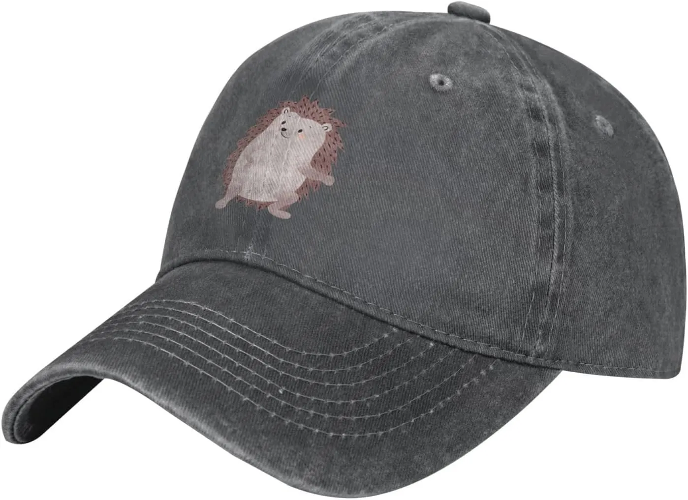 Cute Hedgehog Distressed Adjustable Washed Denim Mens Dad Trucker Hat Baseball Ball Cap for Men