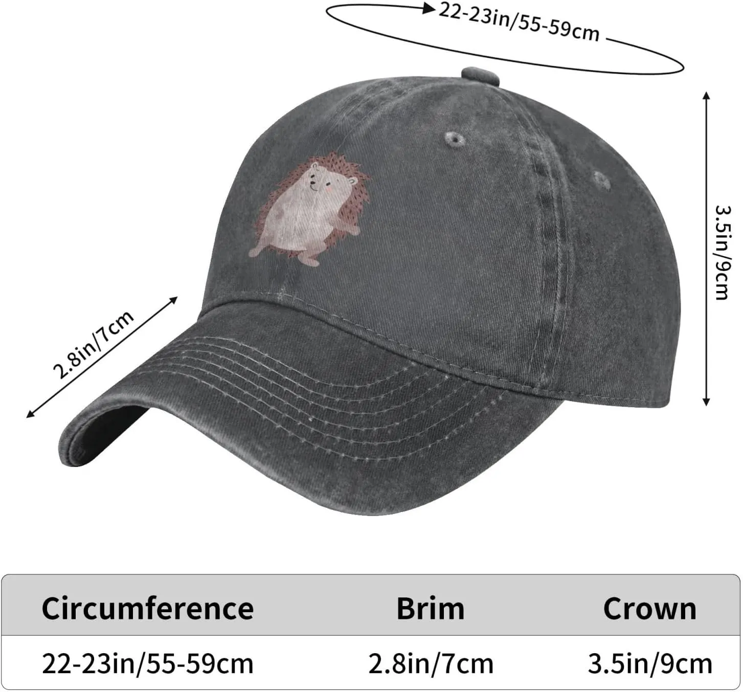 Cute Hedgehog Distressed Adjustable Washed Denim Mens Dad Trucker Hat Baseball Ball Cap for Men