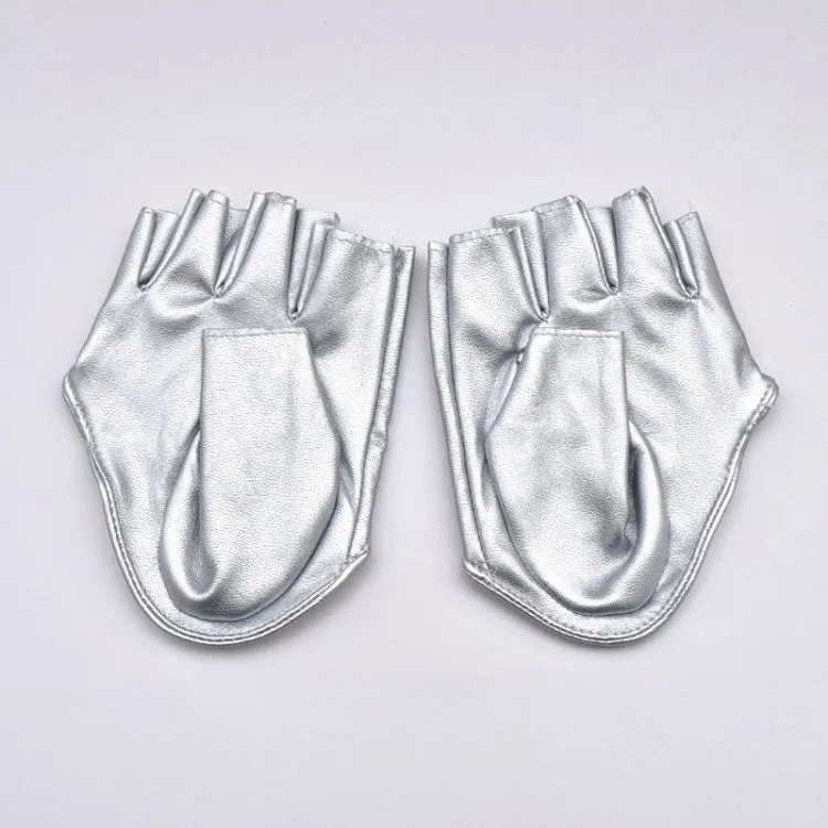 Cyberpunk Silver Futuristic Half Finger Gloves