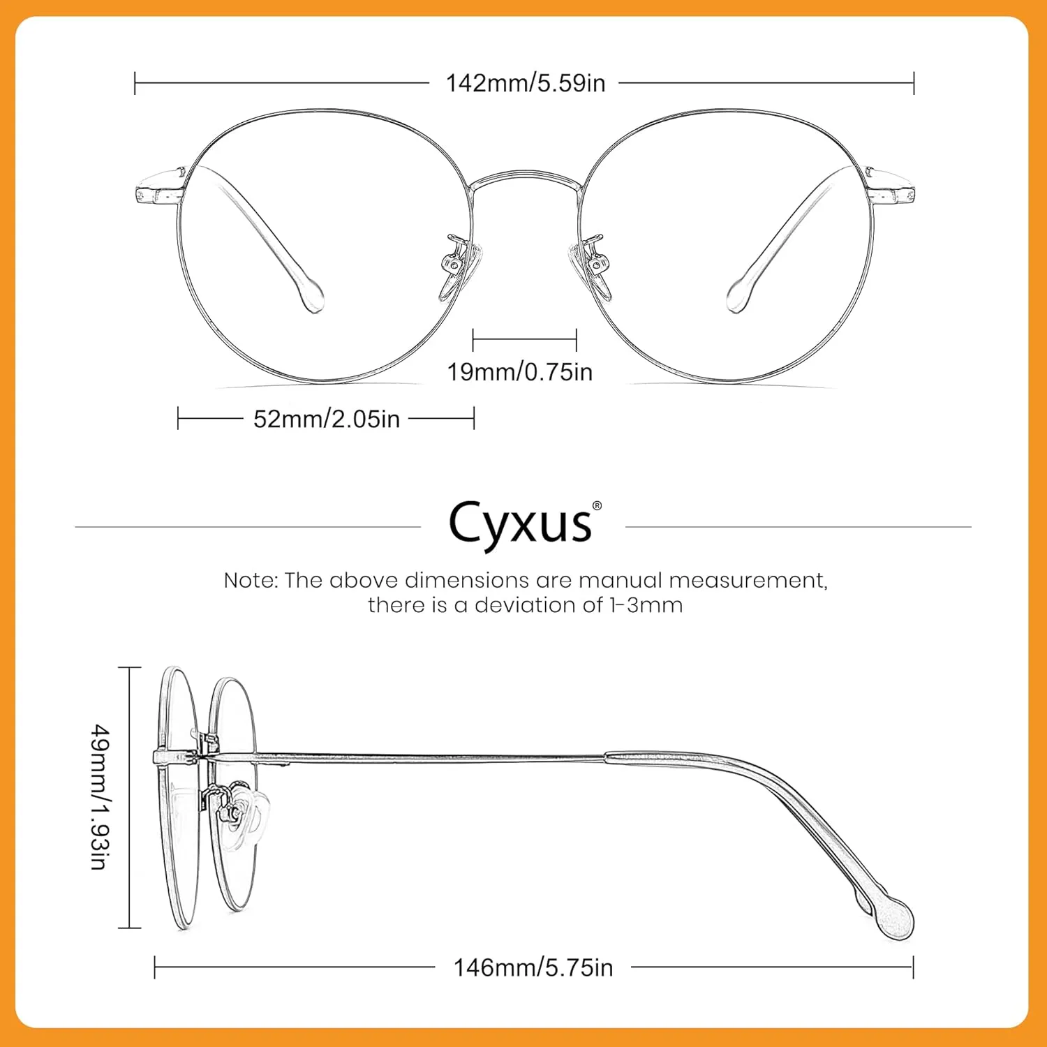 Cyxus Round Blue Light Glasses for Men Women Wire Frame UV Blocking Computer Glasses Clear Lens Metal Ultralight Eyewear