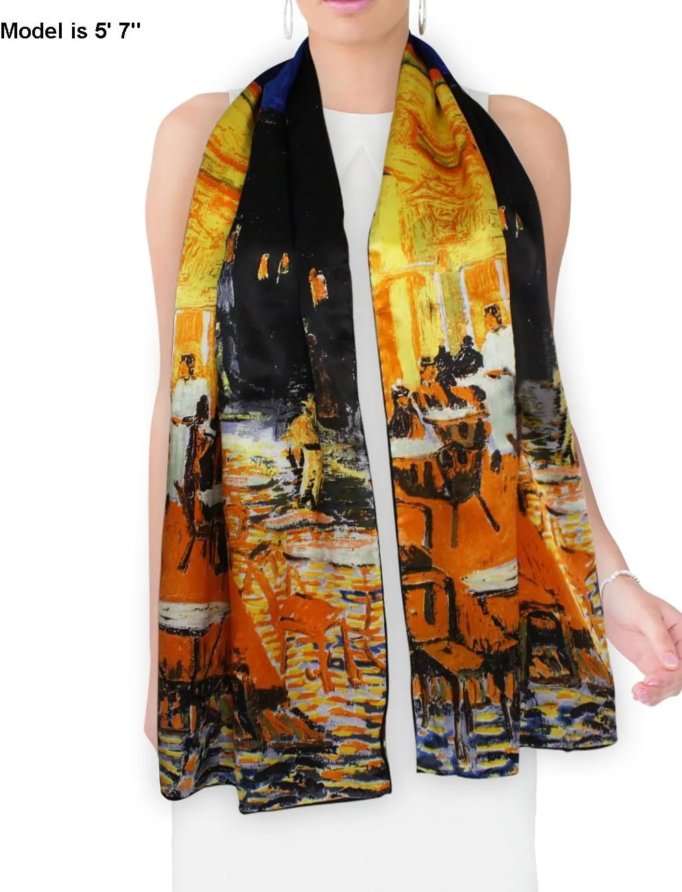 Dahlia Women's 100% Luxury Long Silk Scarf - Van Gogh's Art Collection