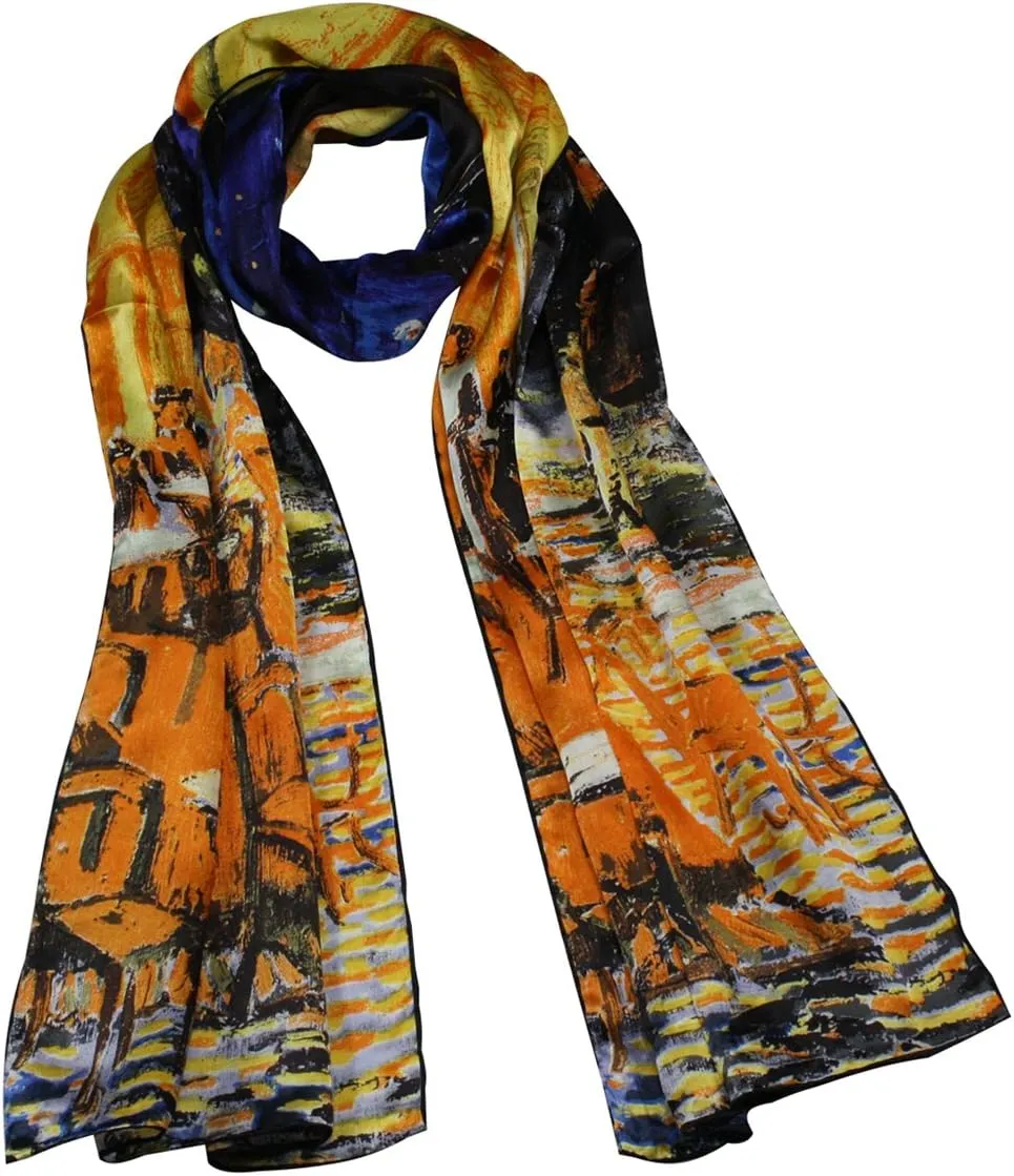 Dahlia Women's 100% Luxury Long Silk Scarf - Van Gogh's Art Collection
