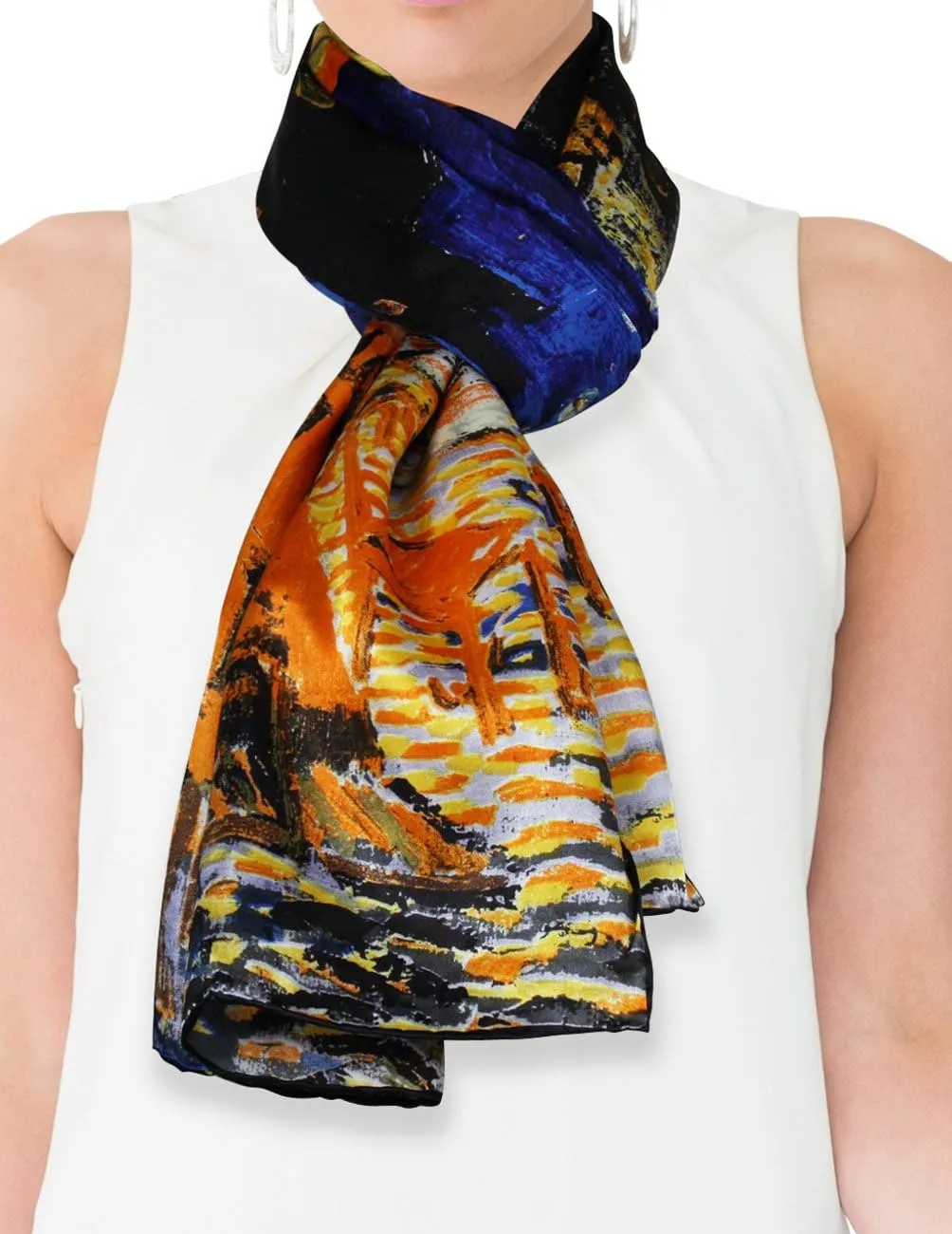 Dahlia Women's 100% Luxury Long Silk Scarf - Van Gogh's Art Collection