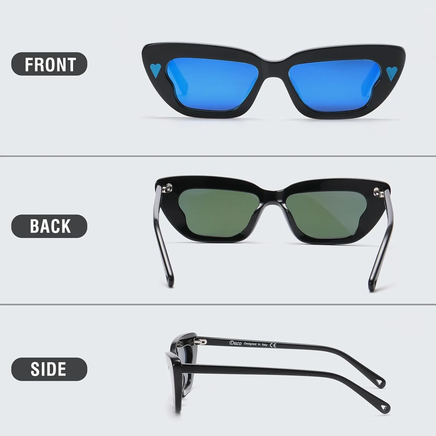 DUCO Small Cat Eye Sunglasses for Women Retro Narrow Polarized Sun Glasses Mylove Designer Rectangle Frame UV400 Lens DC1104