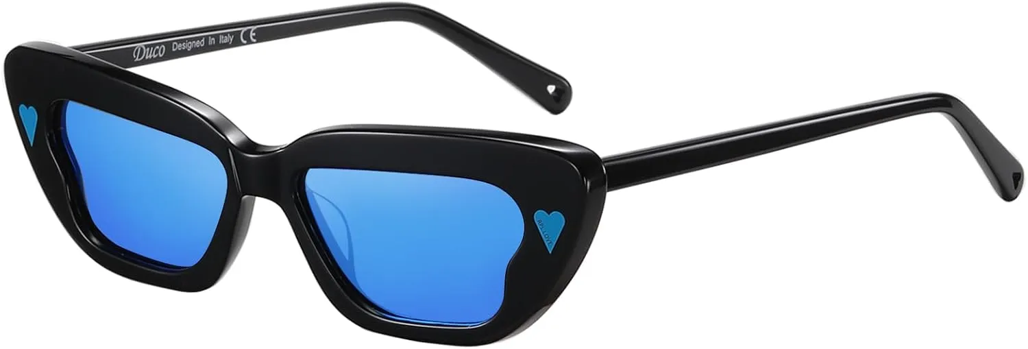 DUCO Small Cat Eye Sunglasses for Women Retro Narrow Polarized Sun Glasses Mylove Designer Rectangle Frame UV400 Lens DC1104
