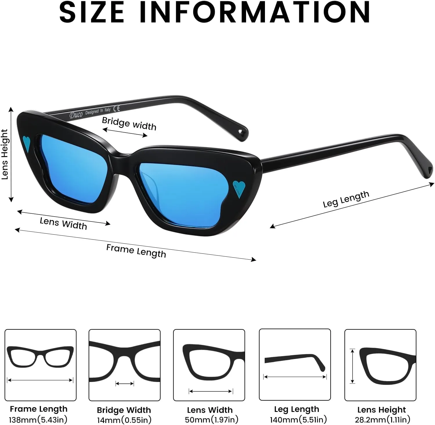 DUCO Small Cat Eye Sunglasses for Women Retro Narrow Polarized Sun Glasses Mylove Designer Rectangle Frame UV400 Lens DC1104