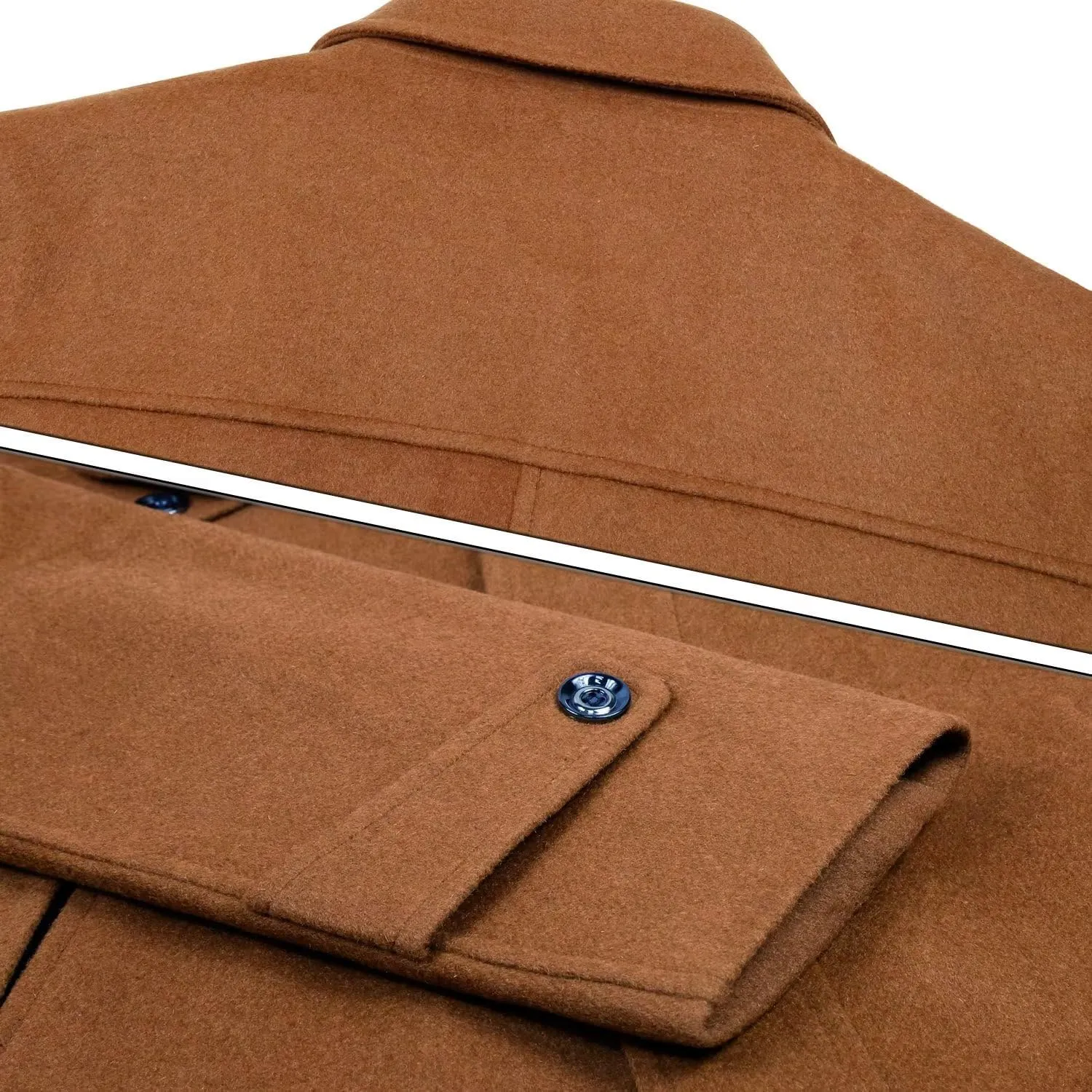 ELETOP Men's Trench Coat Long Wool Coat Winter Classic Overcoat Top Pea Coat