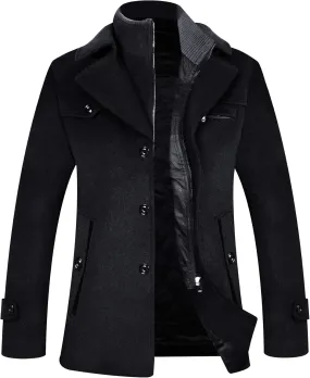 ELETOP Men's Trench Coat Long Wool Coat Winter Classic Overcoat Top Pea Coat
