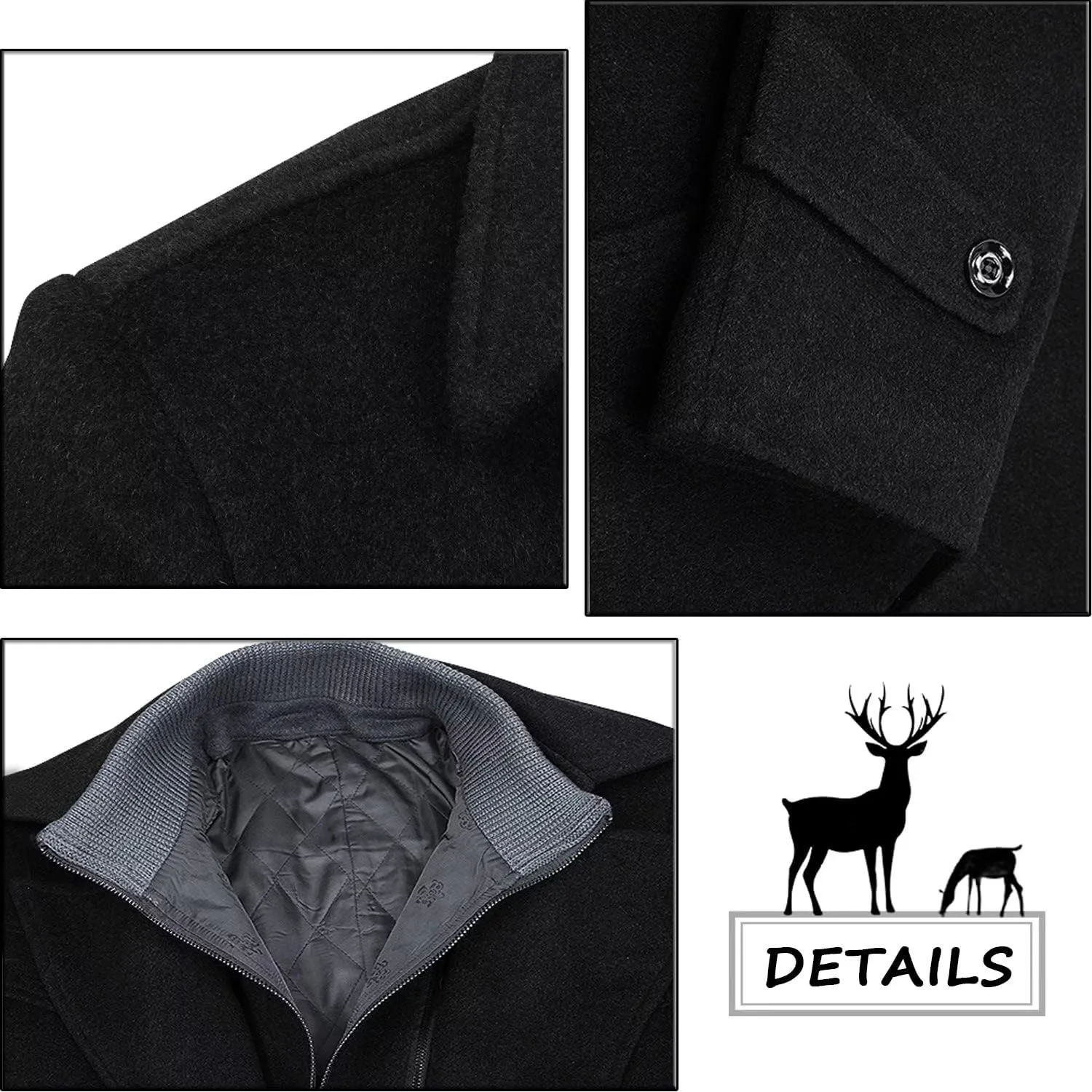 ELETOP Men's Trench Coat Long Wool Coat Winter Classic Overcoat Top Pea Coat