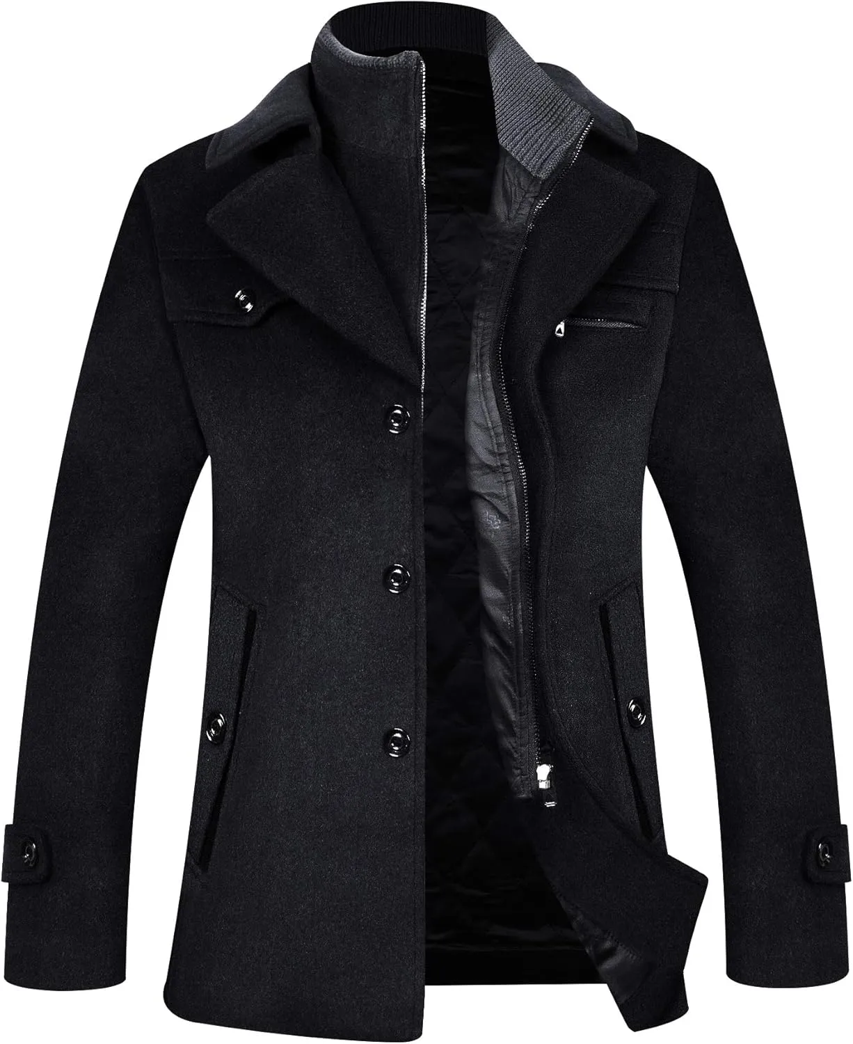 ELETOP Men's Trench Coat Long Wool Coat Winter Classic Overcoat Top Pea Coat