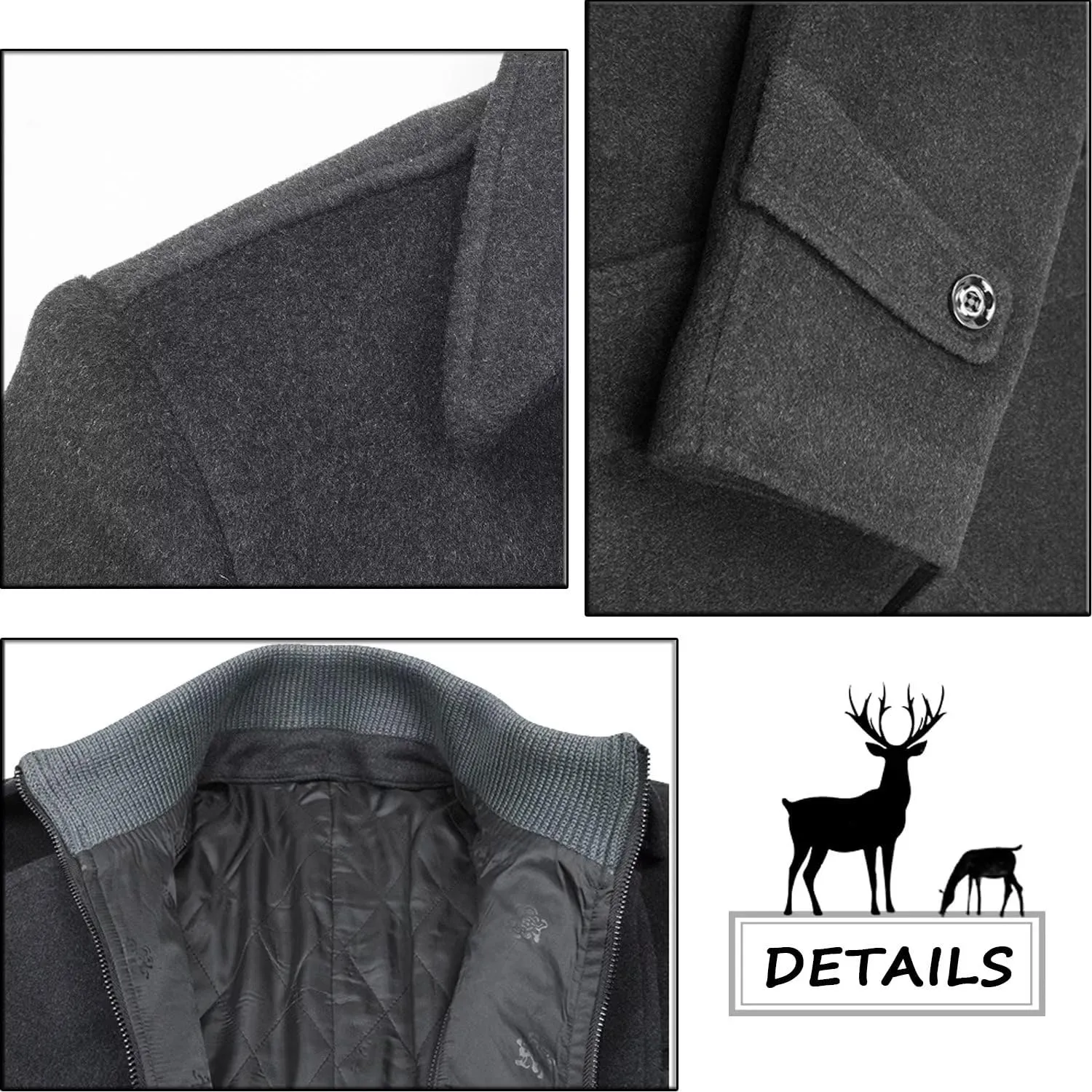 ELETOP Men's Trench Coat Long Wool Coat Winter Classic Overcoat Top Pea Coat