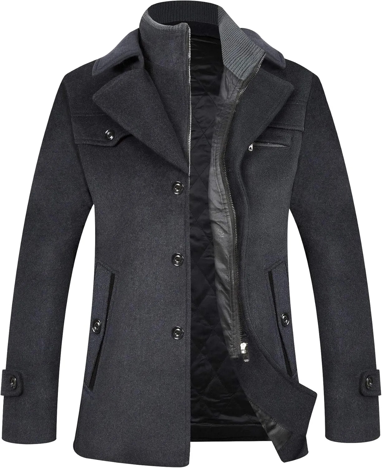 ELETOP Men's Trench Coat Long Wool Coat Winter Classic Overcoat Top Pea Coat