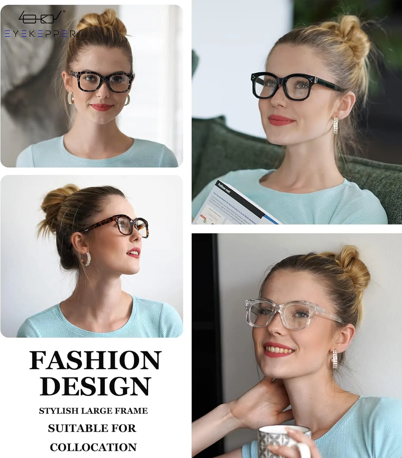 Eyekepper 4-pack Progressive Readers Women - Multifocus Reading Glasses Blue Light Blocking  1.75