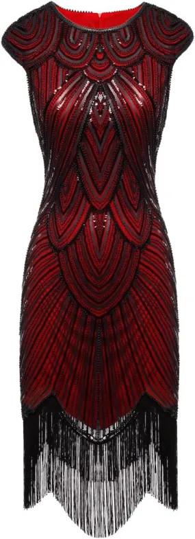 FAIRY COUPLE 1920s Sequined Embellished Tassels Hem Flapper Dress D20S002