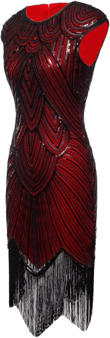 FAIRY COUPLE 1920s Sequined Embellished Tassels Hem Flapper Dress D20S002