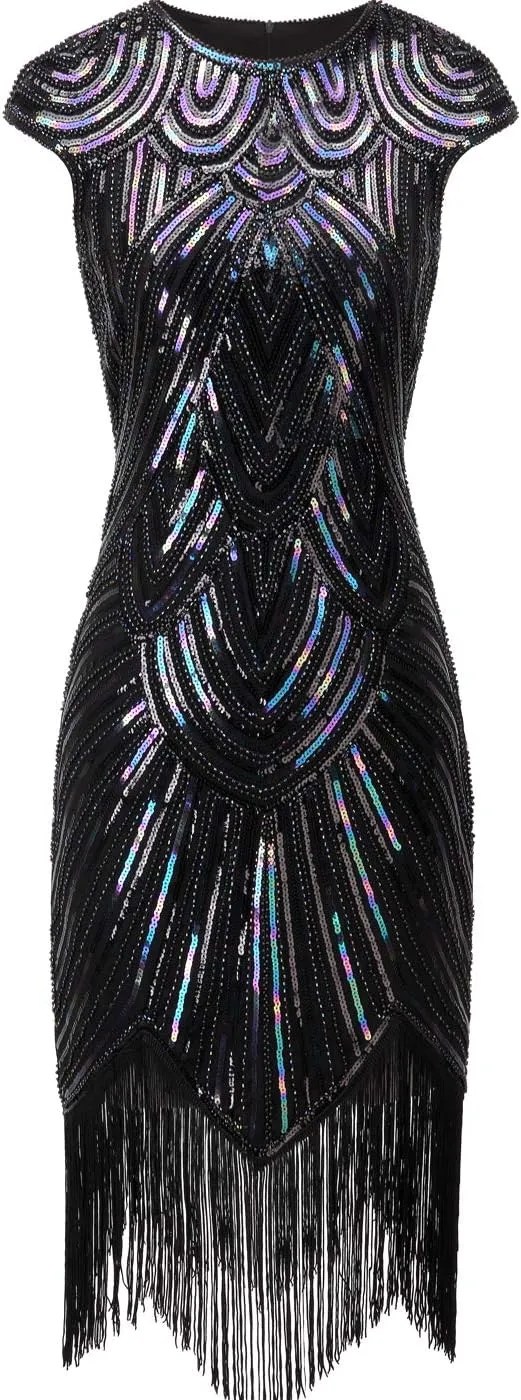 FAIRY COUPLE 1920s Sequined Embellished Tassels Hem Flapper Dress D20S002