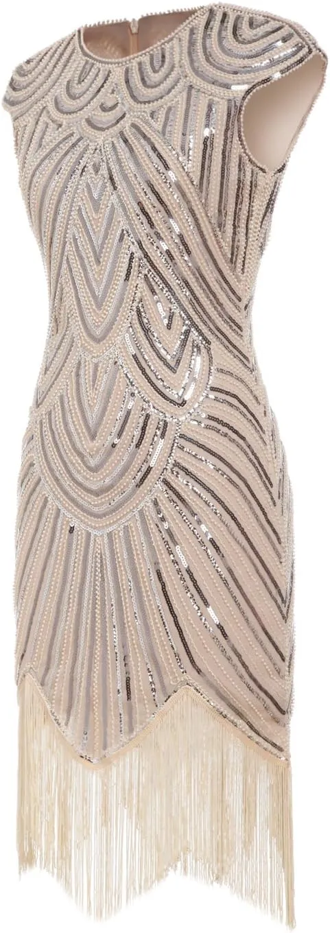 FAIRY COUPLE 1920s Sequined Embellished Tassels Hem Flapper Dress D20S002