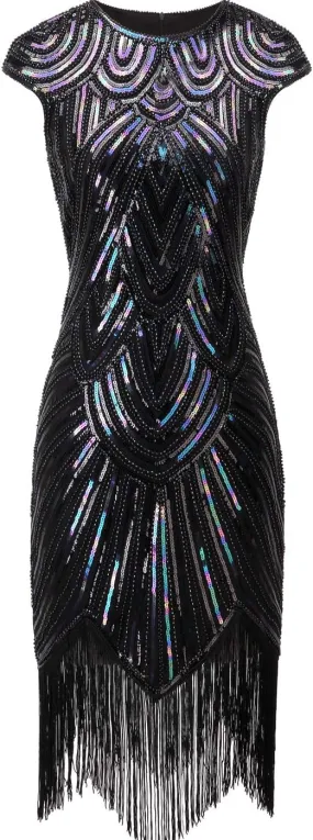 FAIRY COUPLE 1920s Sequined Embellished Tassels Hem Flapper Dress D20S002