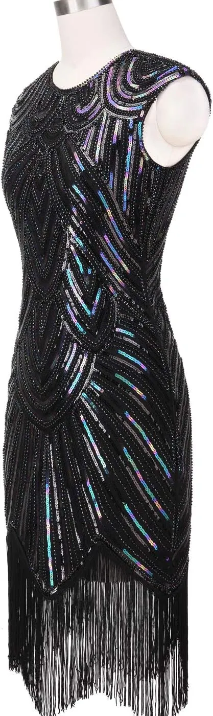 FAIRY COUPLE 1920s Sequined Embellished Tassels Hem Flapper Dress D20S002