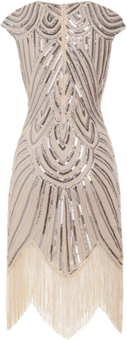 FAIRY COUPLE 1920s Sequined Embellished Tassels Hem Flapper Dress D20S002