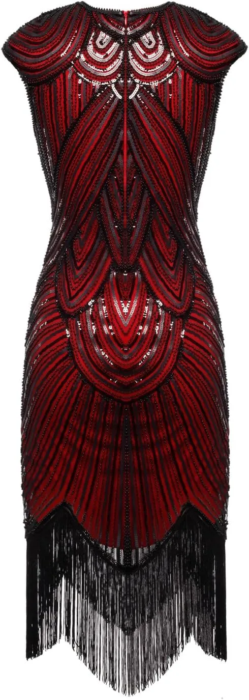 FAIRY COUPLE 1920s Sequined Embellished Tassels Hem Flapper Dress D20S002