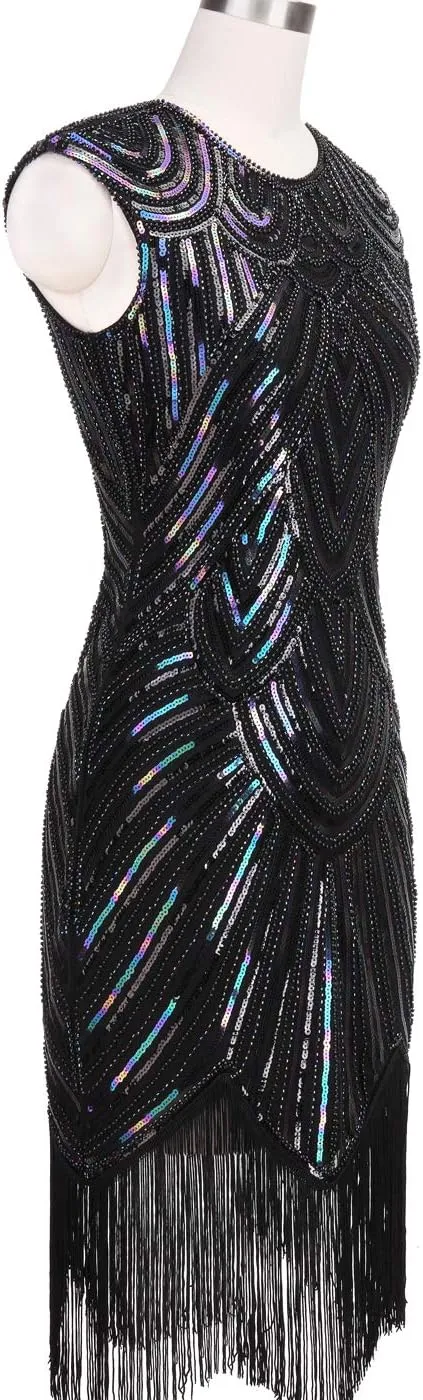 FAIRY COUPLE 1920s Sequined Embellished Tassels Hem Flapper Dress D20S002