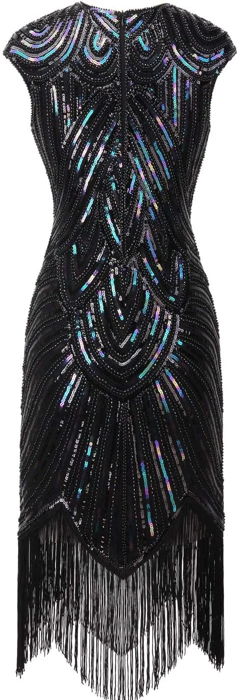 FAIRY COUPLE 1920s Sequined Embellished Tassels Hem Flapper Dress D20S002